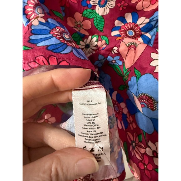 Karlie Magenta London Floral Ruffle Sleeve Blouse Pink Blue Large NWT - Picture 10 of 10